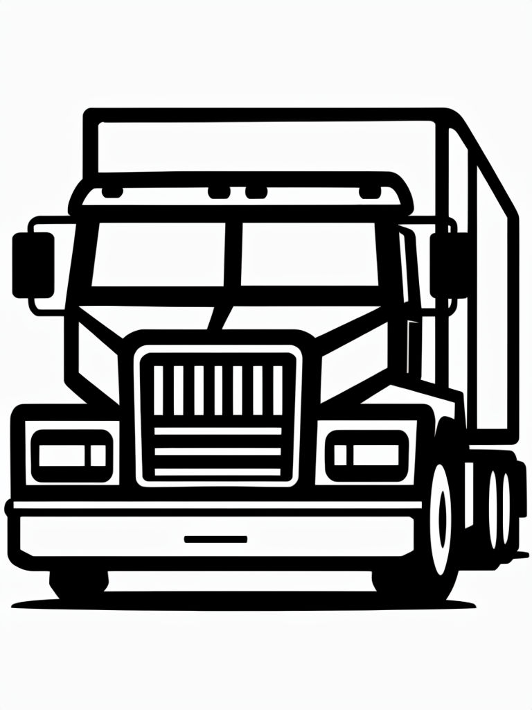 Minimalistic Black and White Truck Front View Coloring Page