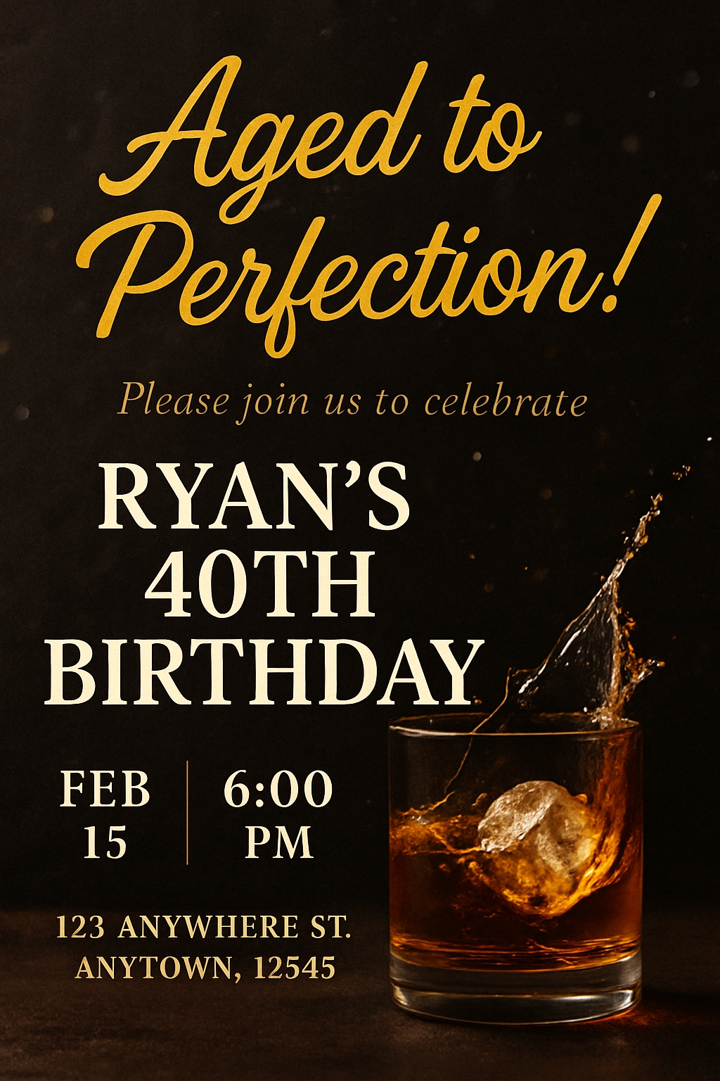 Elegant Whiskey-Themed 40th Birthday Party Invitation Poster