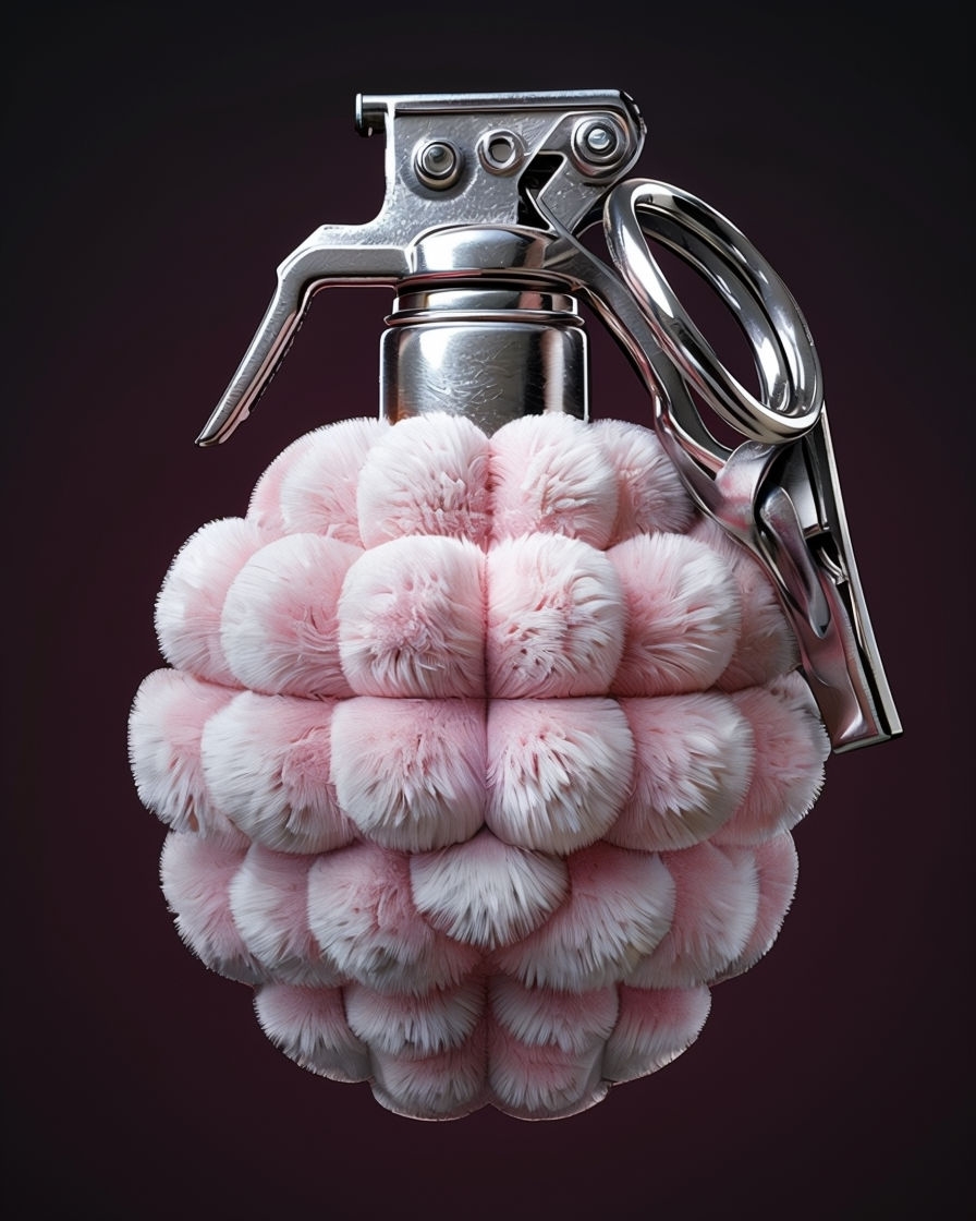 Plush Hand Grenade 3D Art Against Dark Burgundy Background Poster