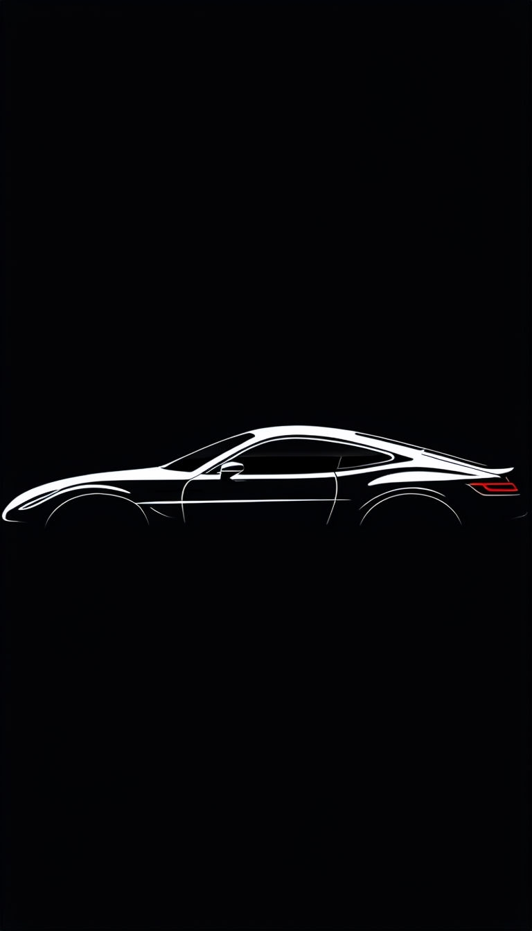 Sleek White Car Silhouette on Black Background Art