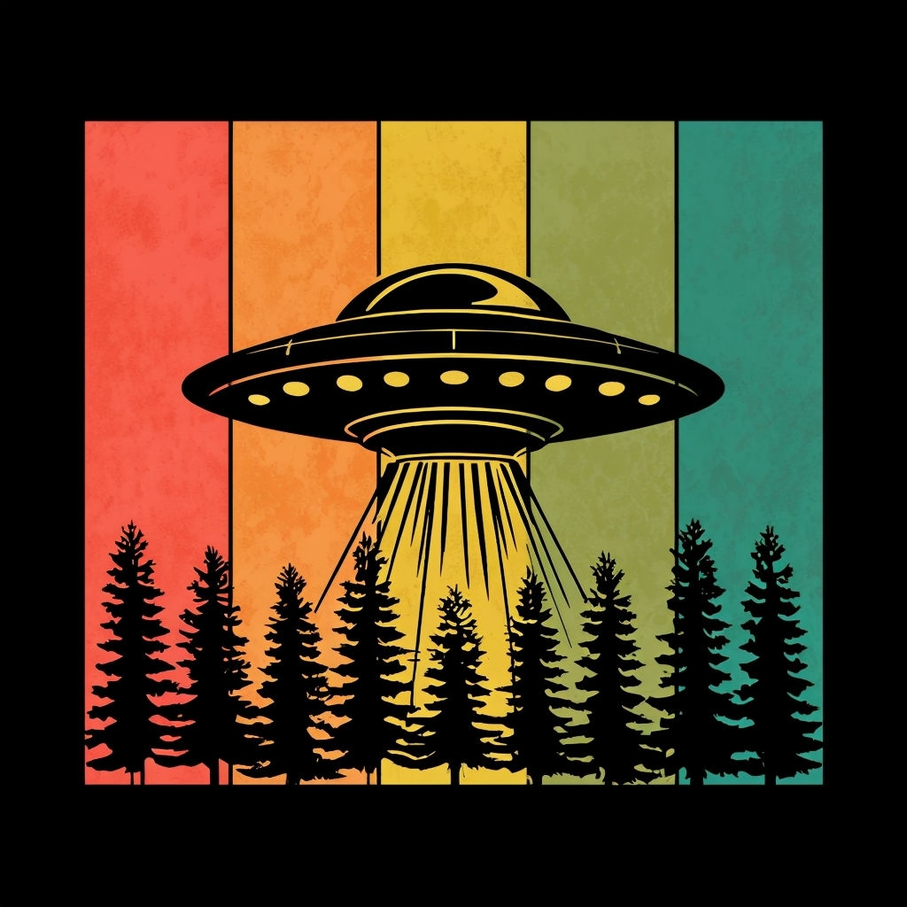 Retro UFO Hovering Over Forest T-Shirt