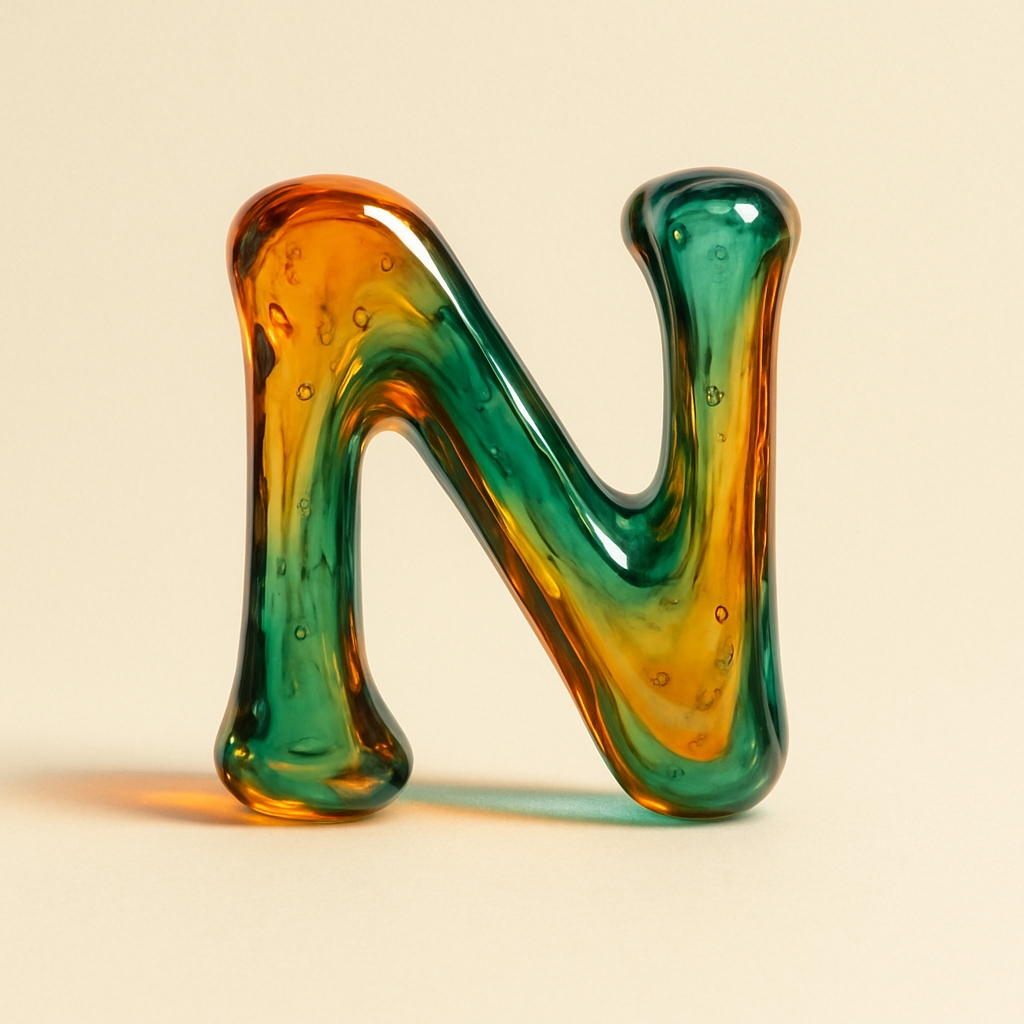 Glossy Marbled Green and Yellow Glass Letter N Monogram