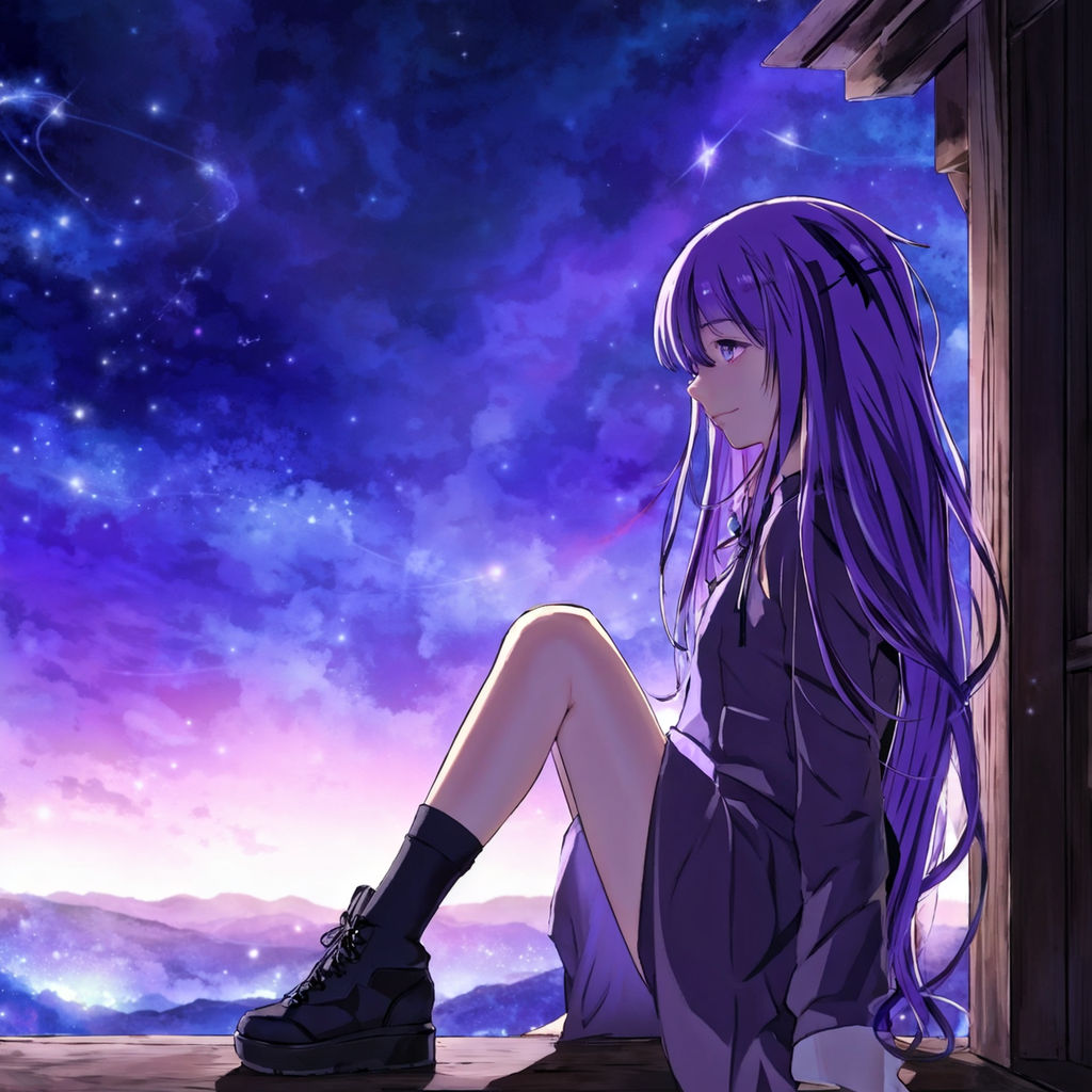 Anime girl with tendrils of purple hair cascading around her... by The ...