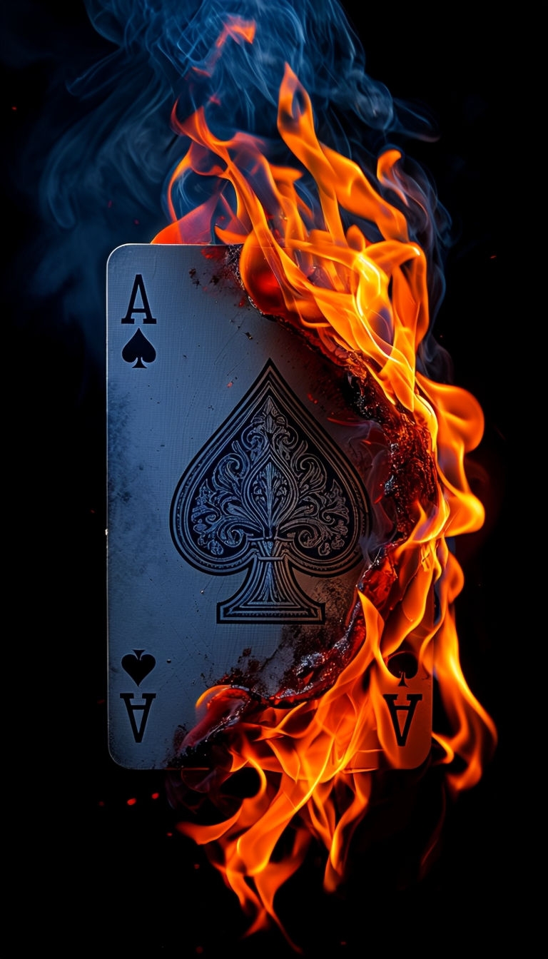Flaming Ace of Spades Playing Card Close-up Mobile Wallpaper