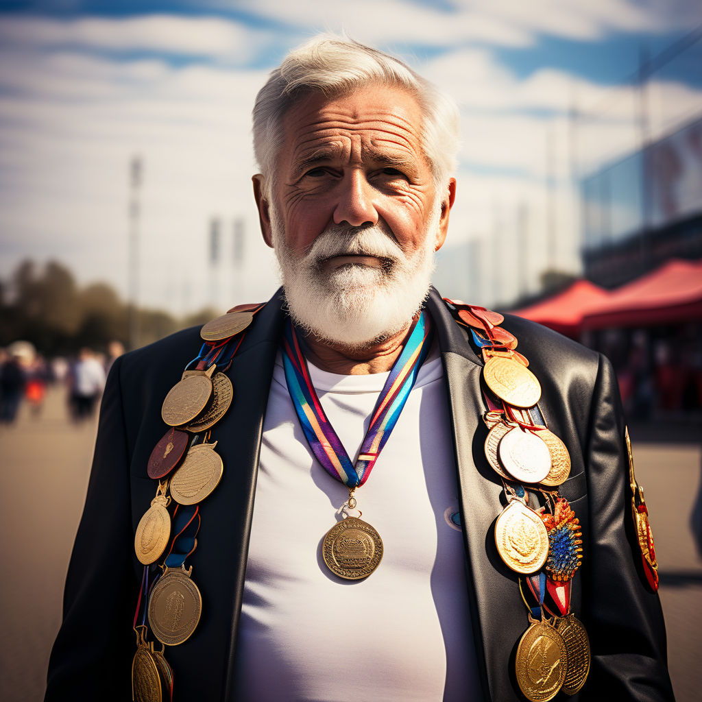 65 year old man with many medals on his chest. Comic effect. by Jordi ...