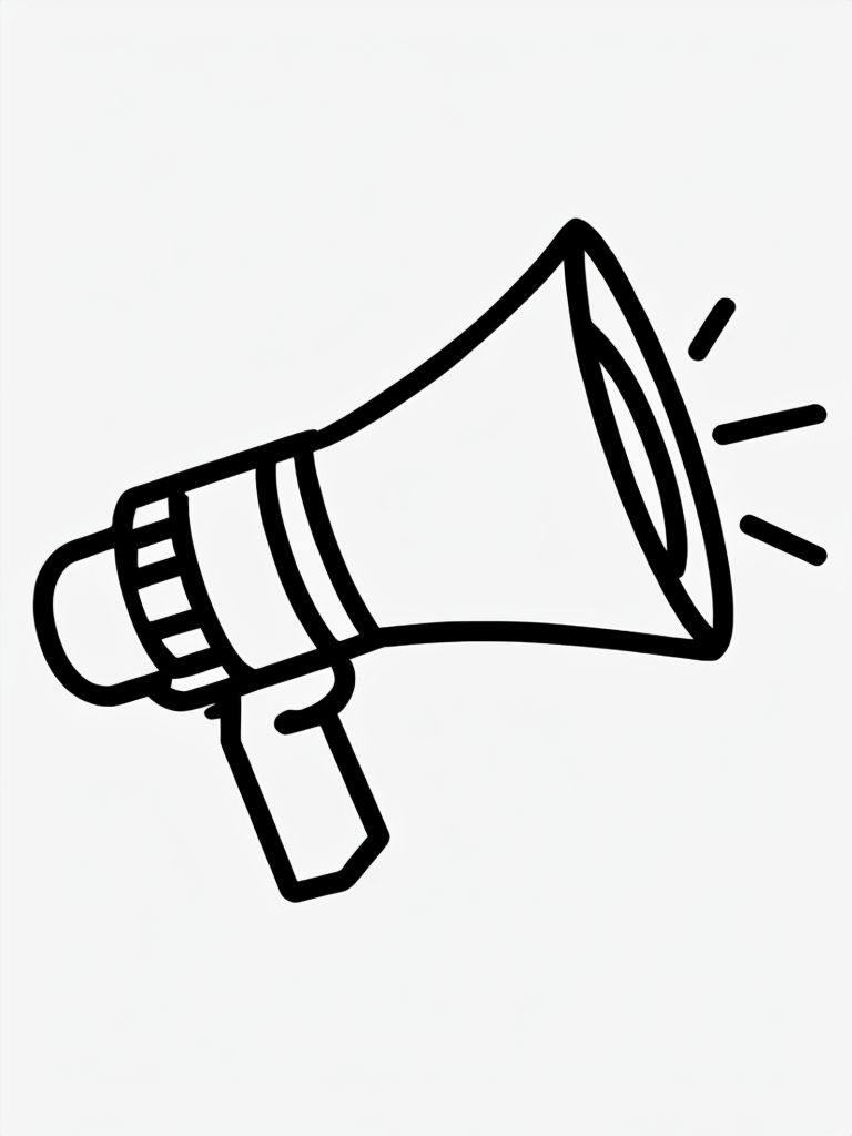 Minimalist Black Line Drawing of a Megaphone Illustration Coloring Book Pages