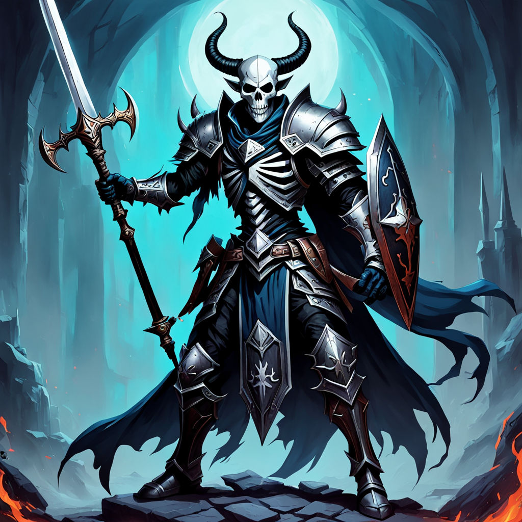 Skeleton tiefling death knight with a curved sword in one ha... by Pyro ...