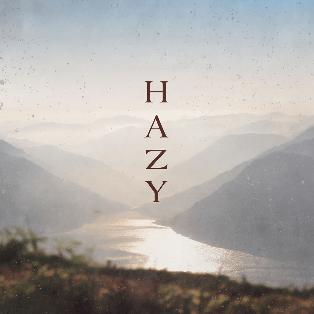 Serene Hazy Landscape with Elegant Title Design for Album Cover