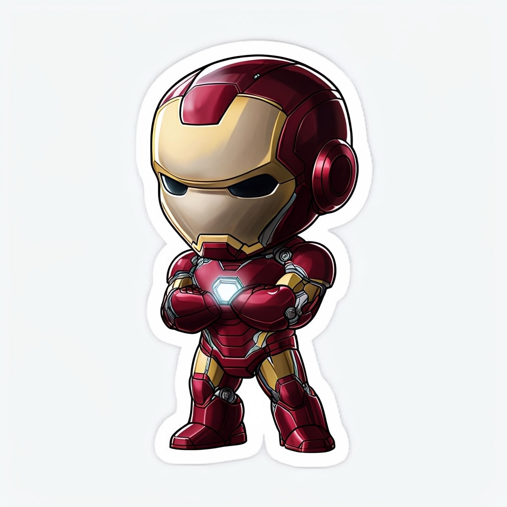 Chibi Iron Man Confident Sticker Illustration for Marvel Fans Sticker