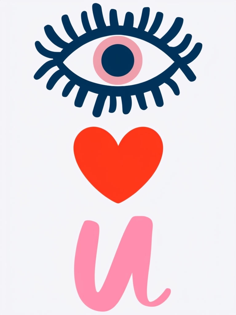 Minimalist Eye Heart U Graphic Illustration for Love Cards & Invites