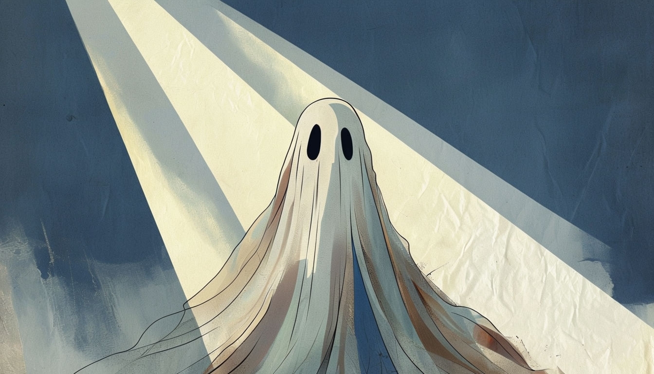 Eerie Ghost Figure with Dramatic Light Beams Virtual Background