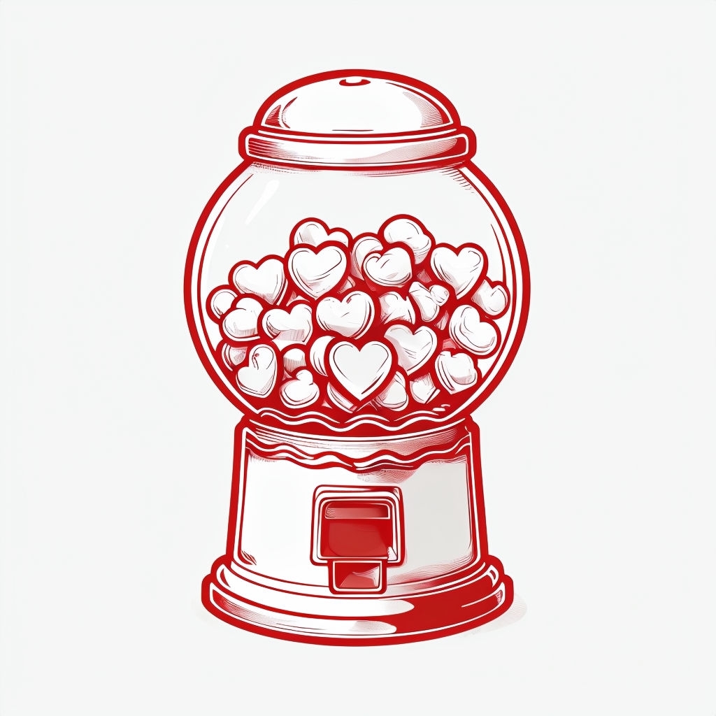 Whimsical Red and White Gumball Machine Line Drawing Sticker