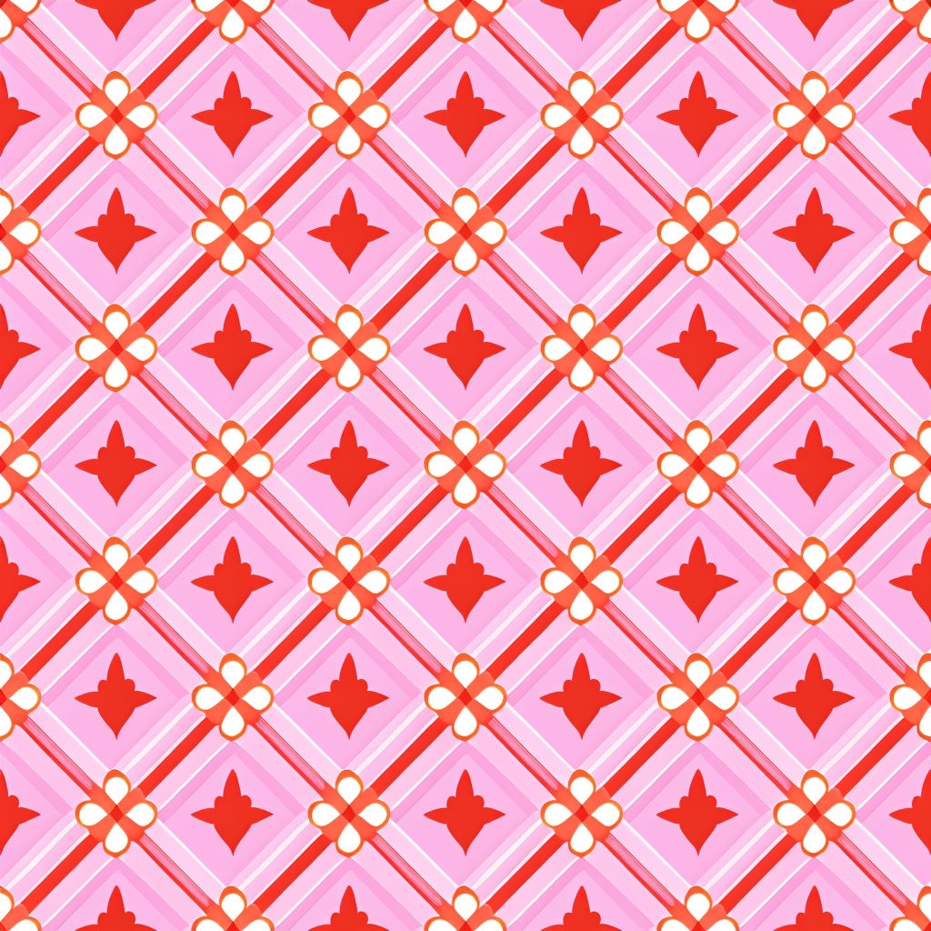 Cheerful Pink Diamond Flower and Heart Seamless Pattern