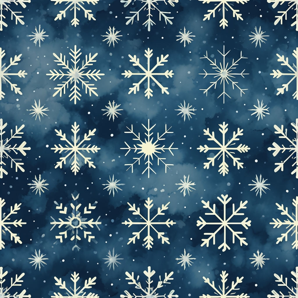 Intricate Cream Snowflakes Pattern on Dark Navy Background Seamless Pattern