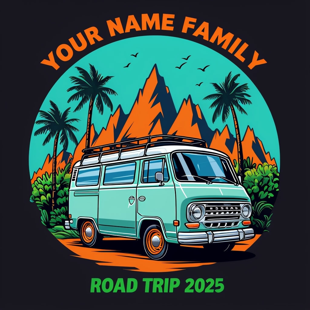 Vibrant Retro Van Adventure Road Trip 2025 T-shirt