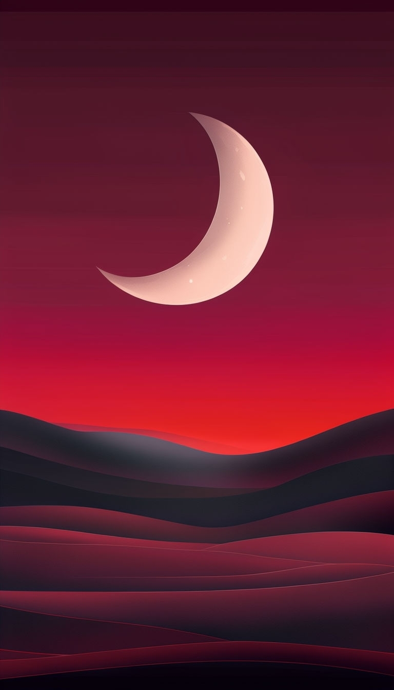 Serene Desert Landscape at Dusk with Crescent Moon Mobile Wallpaper