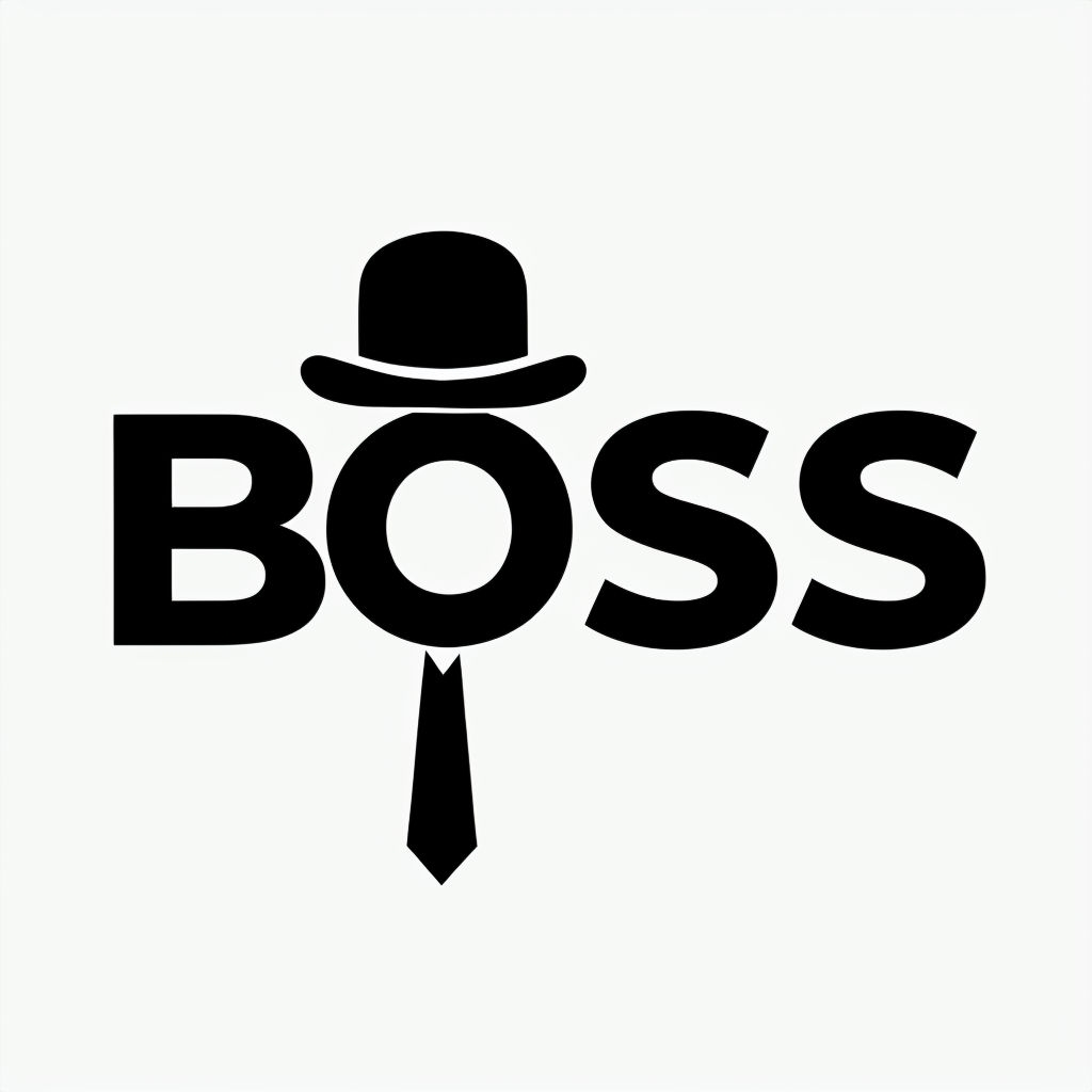 Bold Minimalist BOSS Logo with Hat and Tie Elements Logo