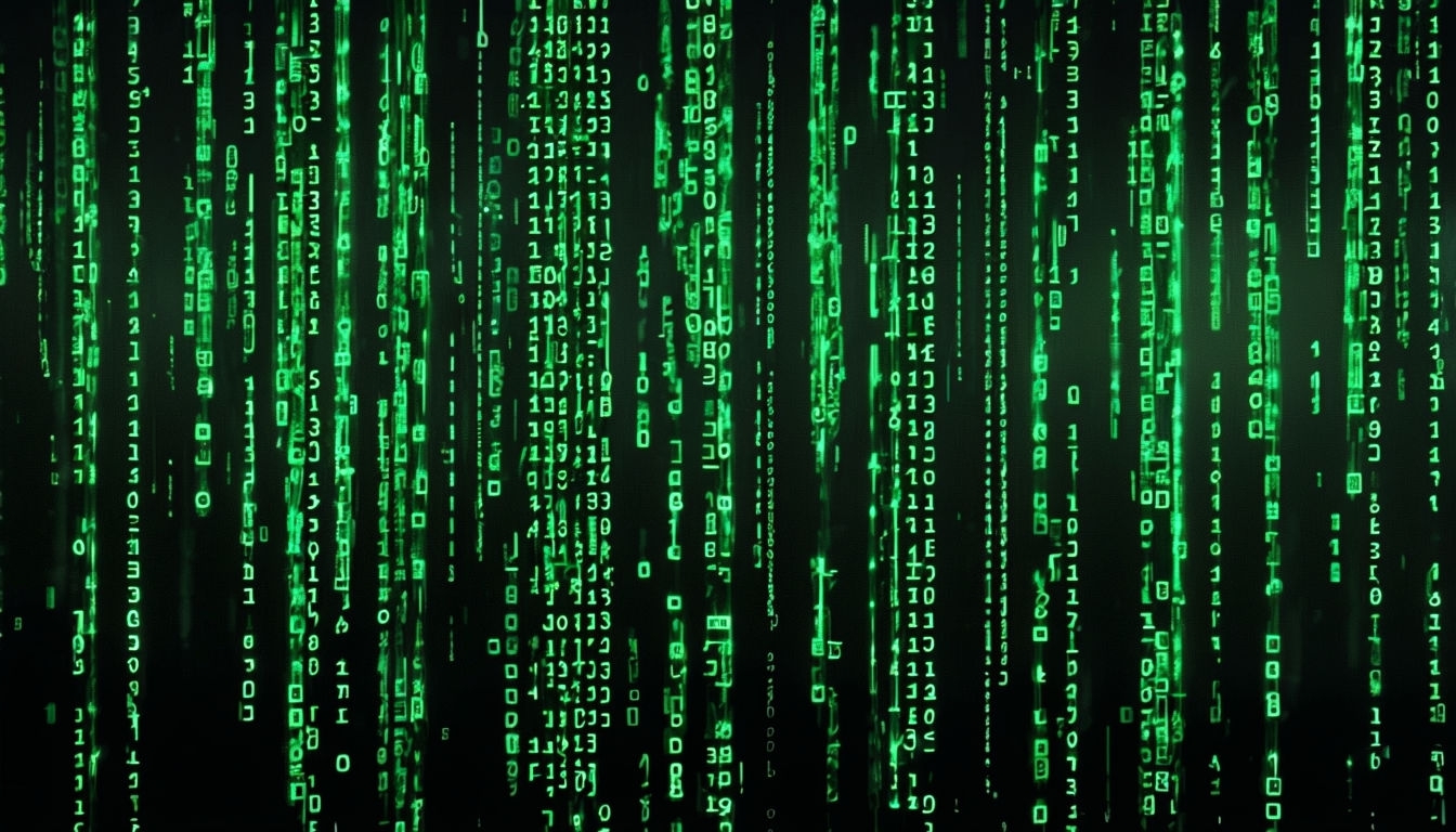 Futuristic Matrix Code Digital Art with Green Symbols background