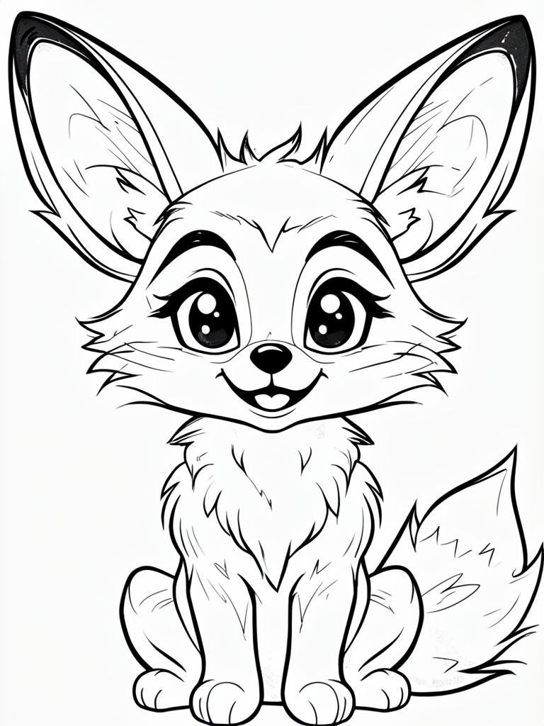 Cute Cartoon Fox Line Drawing for Coloring Book Pages