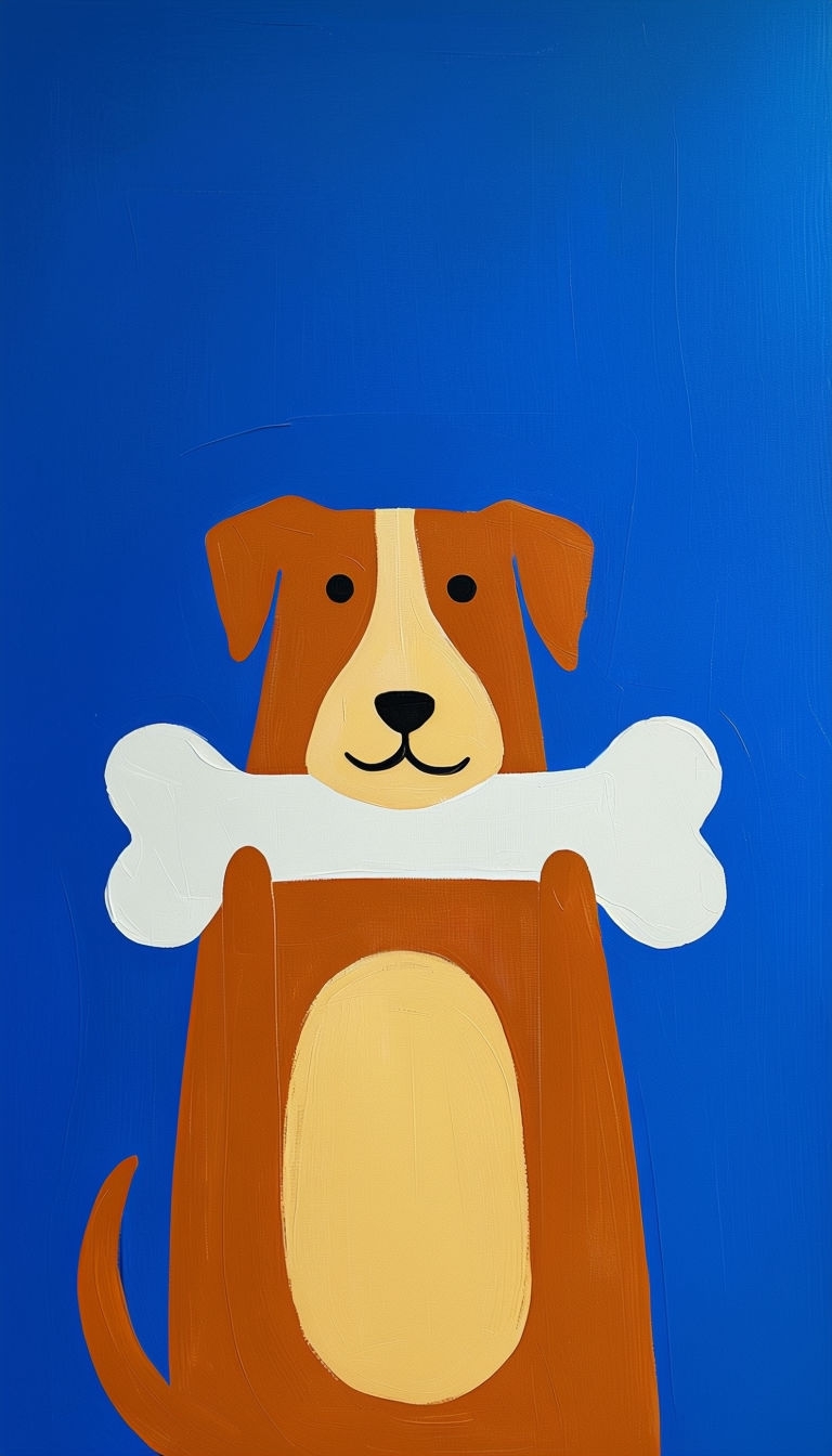 Stylized Cheerful Dog with Bone Acrylic Painting Illustration Mobile Wallpaper