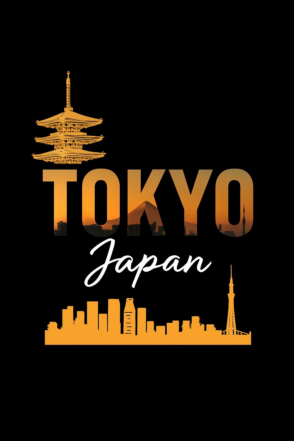 Minimalist Tokyo Skyline and Pagoda Graphic T-Shirt