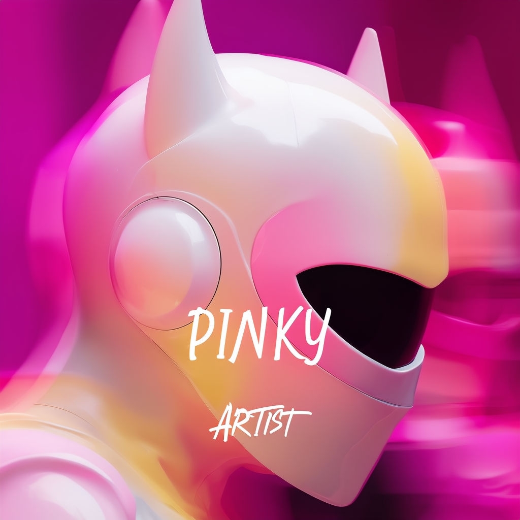 Futuristic Pink Helmet Abstract Art with Bold Typography Spotify Album Cover