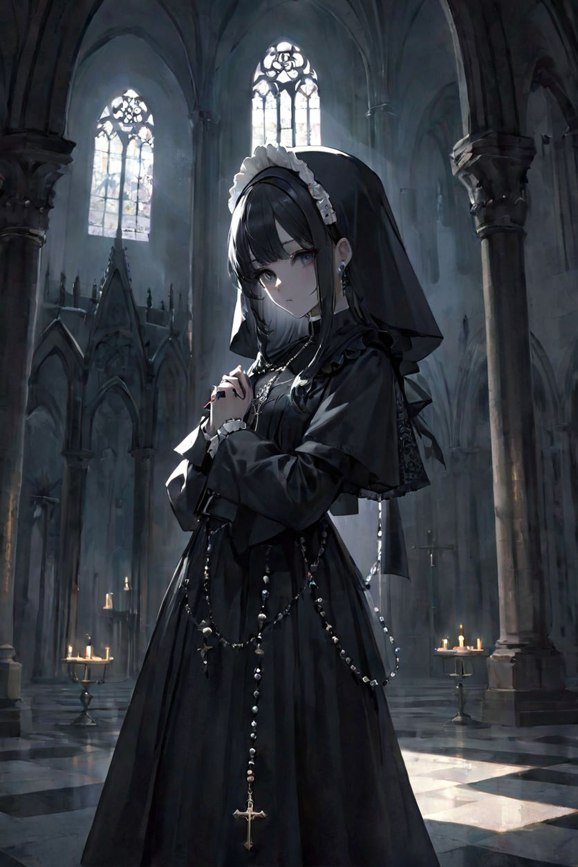 hot anime girl gothic nun