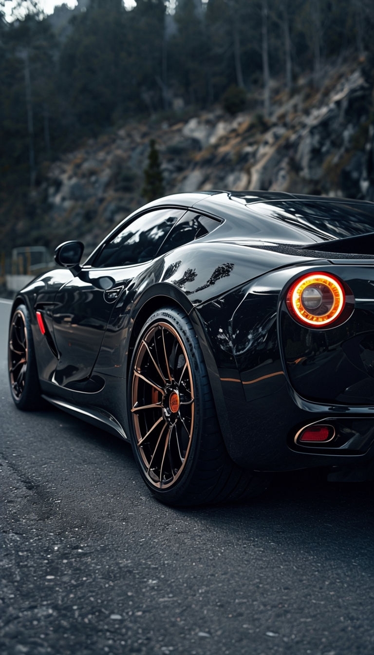 Sleek Black Sports Car High Definition Photograph Mobile Wallpaper