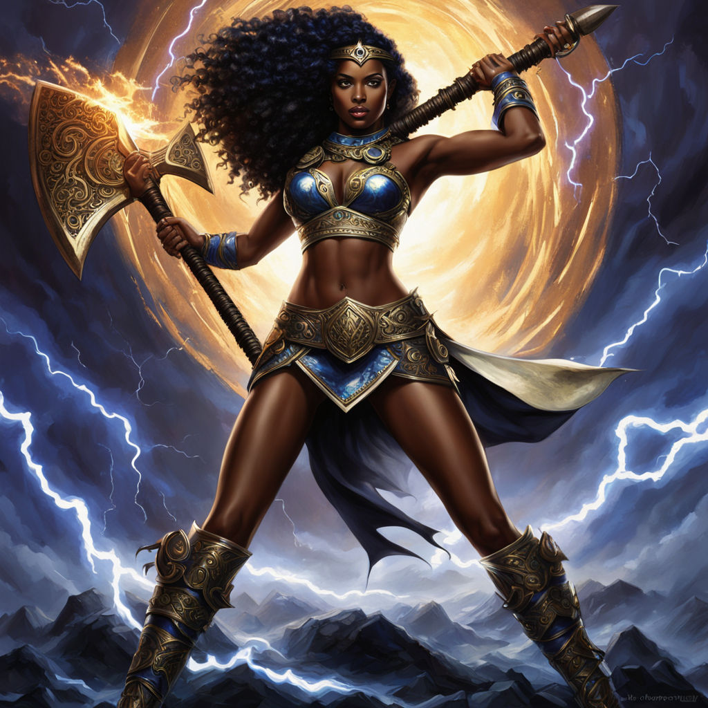 single black woman strong warrior medieval nude full body deity scars