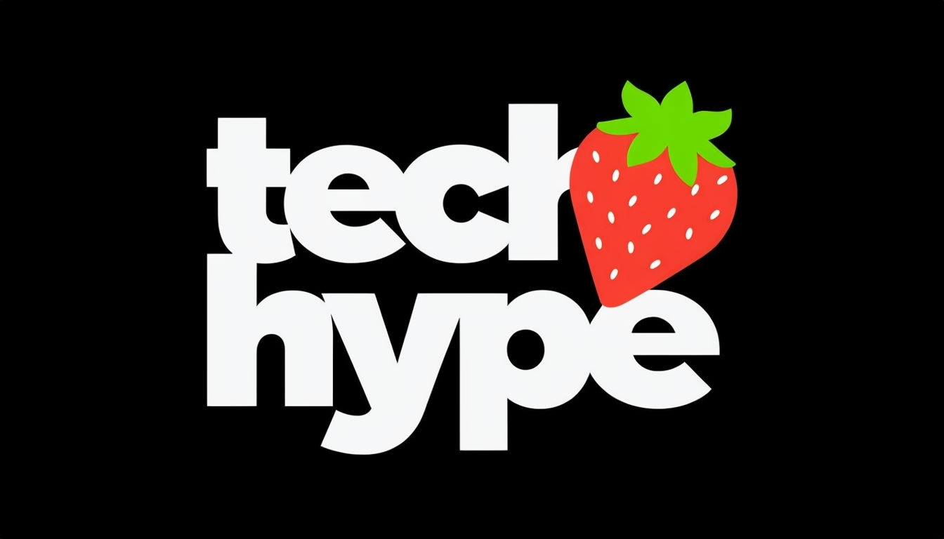 Tech Hype Modern Graphic Design with Playful Strawberry Sticker