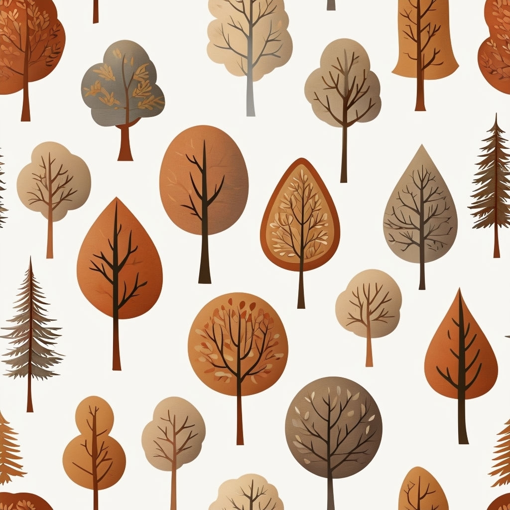 Whimsical Earthy Tree Pattern for Cozy Textiles Seamless Pattern