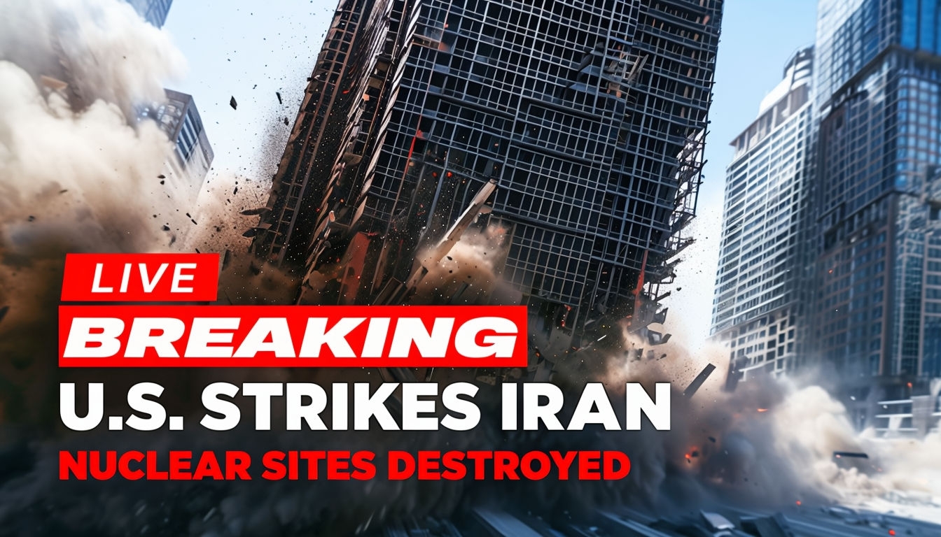 Dramatic U.S. Strikes Iran Thumbnail with Skyscraper Collapse Social Media Post