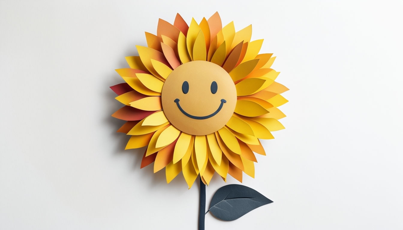 Cheerful Smiley Face Sunflower Cut-Out Illustration Background