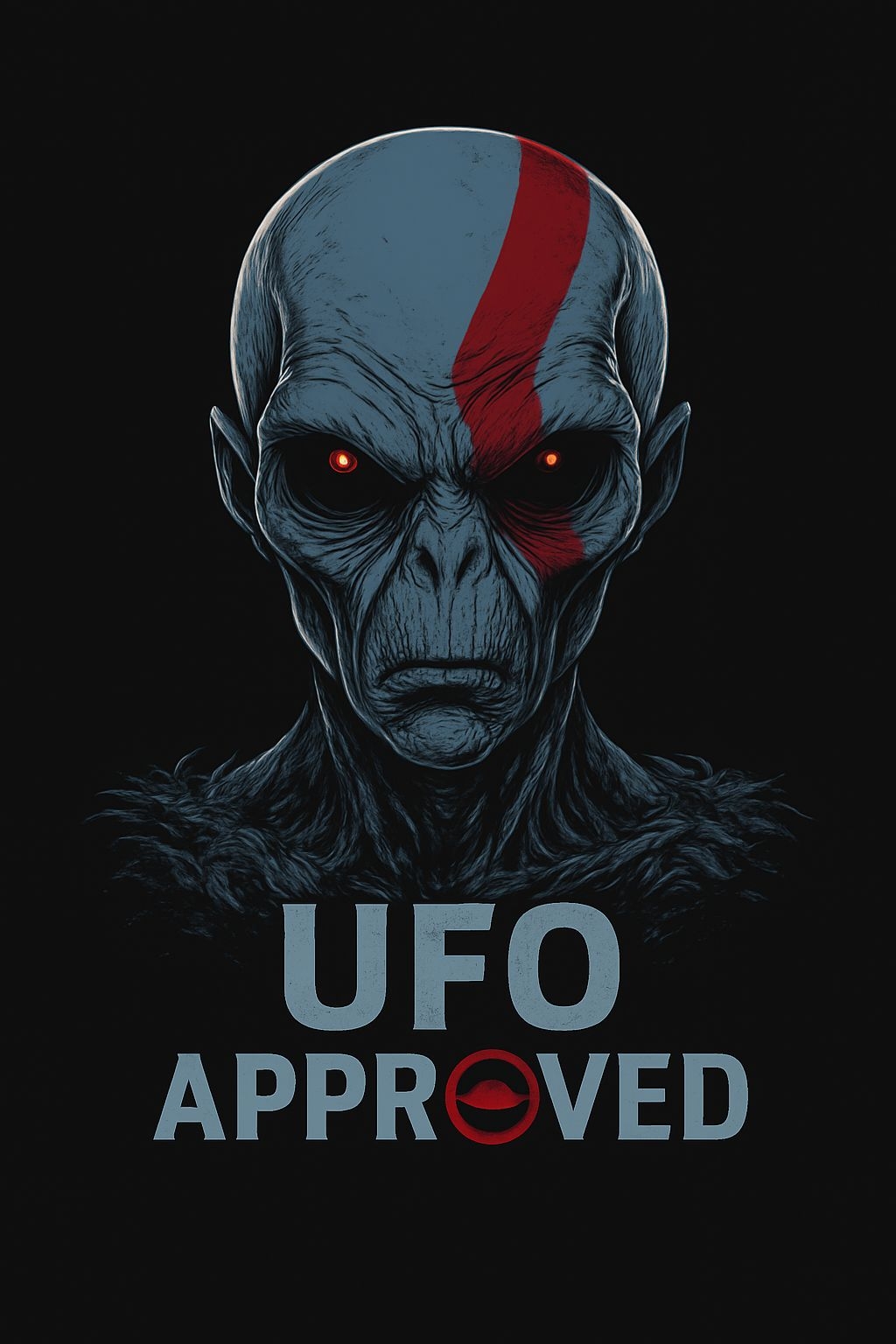 Eerie Alien Illustration with UFO Approved Text T-Shirt
