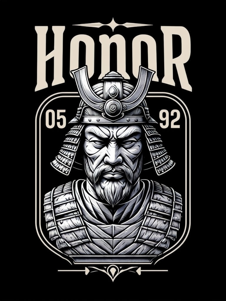 Stoic Samurai Bust Honor Design T-Shirt