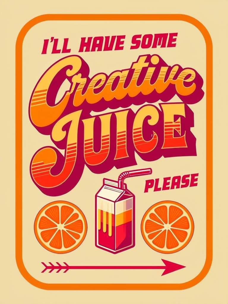 Retro Vibrant Creative Juice Design with Orange Carton Poster