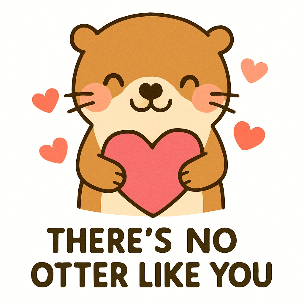 Happy Cartoon Otter with Heart and Love Quote Sticker