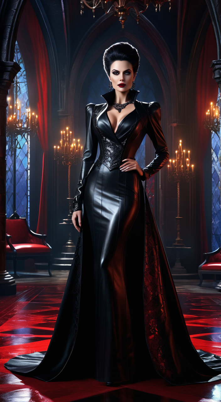 Evil stepmother clad in a sleek leather dress by Christian Rieger ...