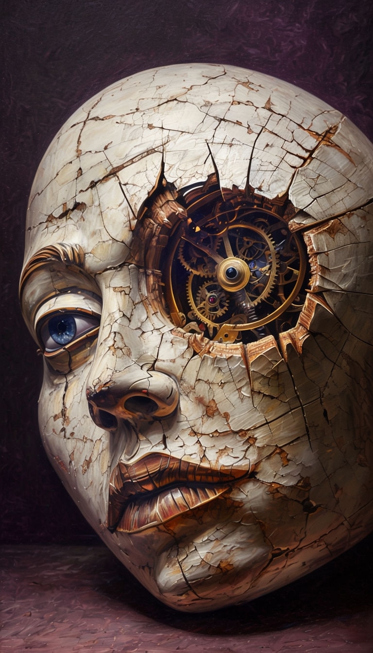 Surreal Antique Puppet Head with Clockwork Mechanism Mobile Wallpaper