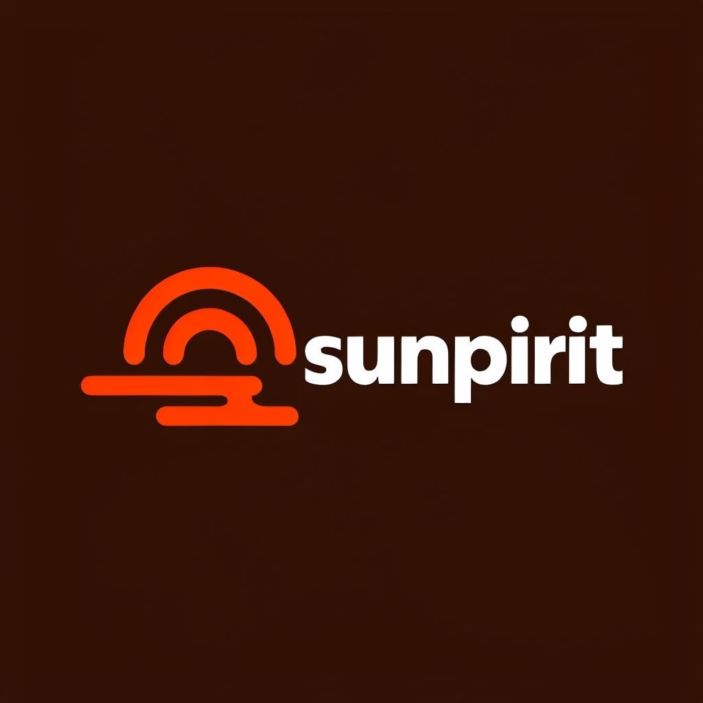 Minimalist Sunspirit Logo Design on Dark Brown Background Logo