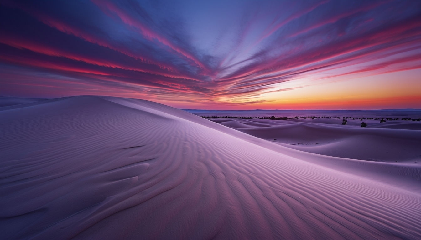 Majestic Sunset Desert Landscape with Smooth Sand Dunes Virtual Background