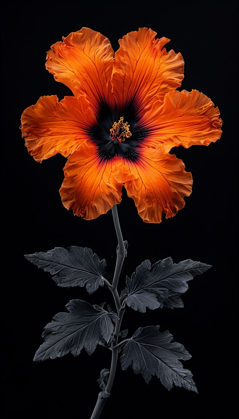 Vibrant Orange Flower on Black Background Mobile Wallpaper