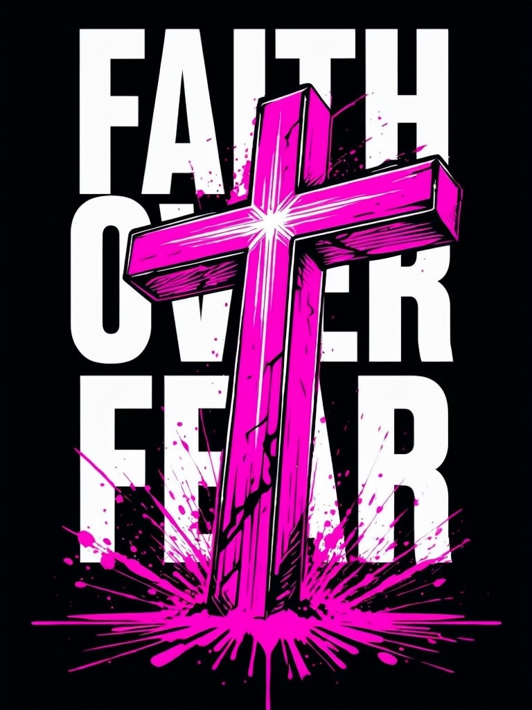 Faith Over Fear Neon Cross Graphic T-Shirt