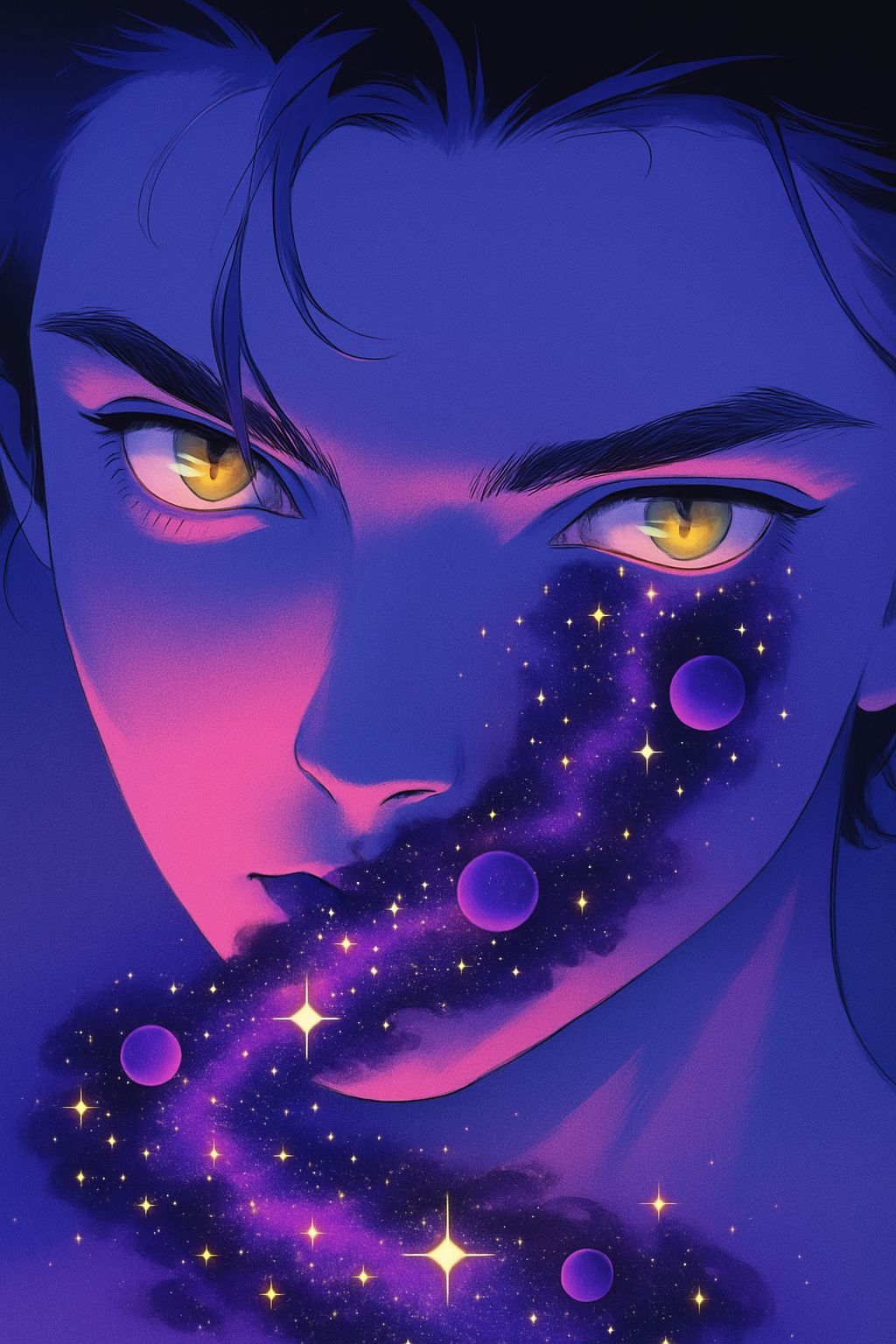 Captivating Anime Character with Cosmic Galaxy Illustration Art