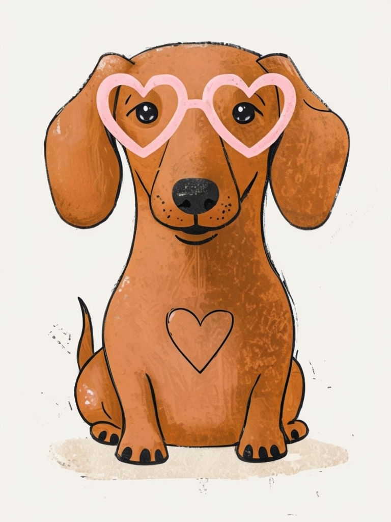 Cute Cartoon Dachshund Dog with Heart Glasses Illustration Sticker