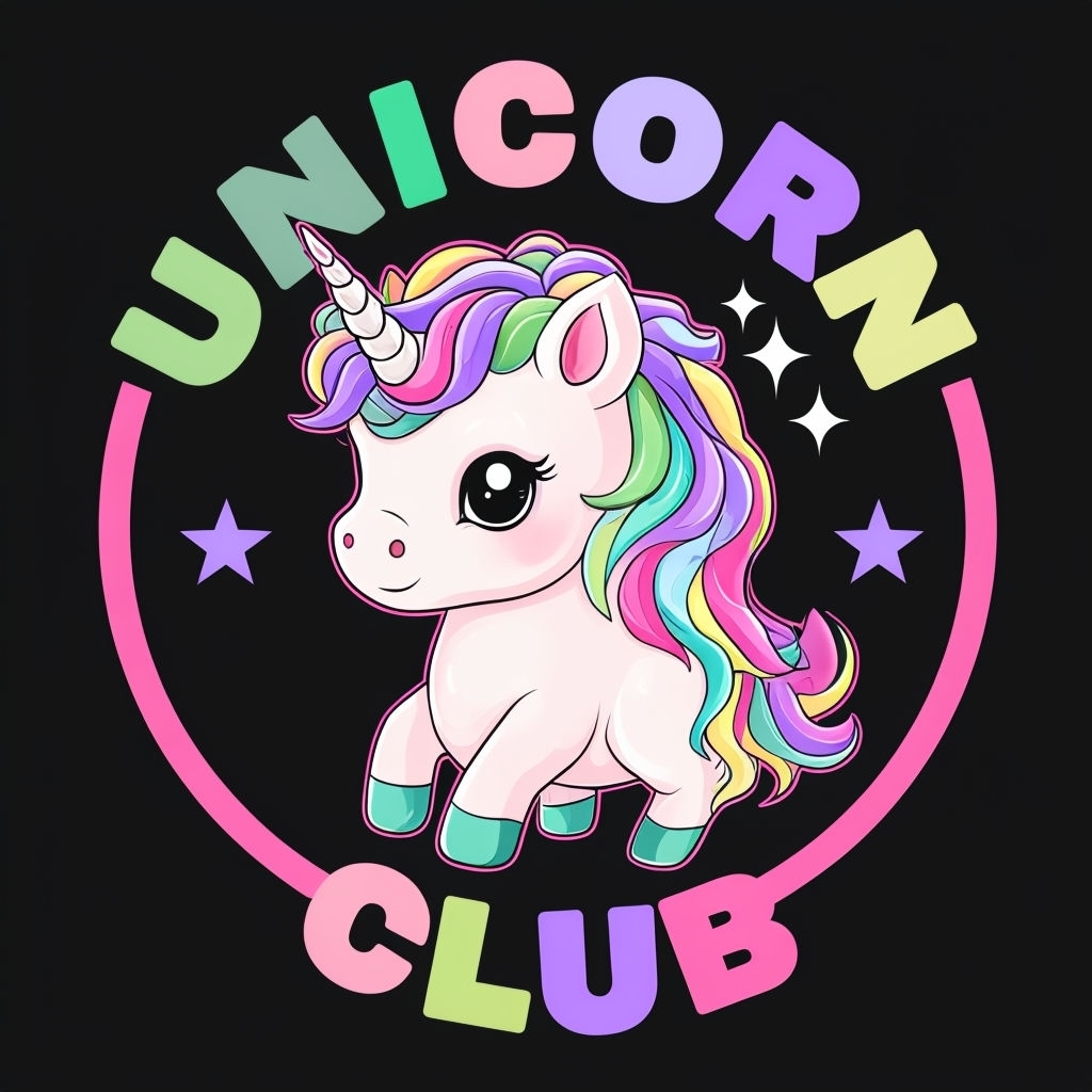 Cute Pastel Unicorn Club Cartoon Illustration T-Shirt