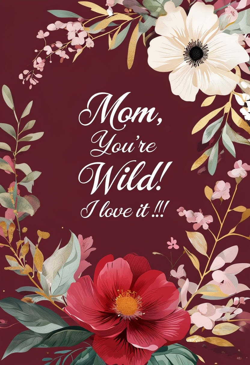 Elegant Mom You're Wild Greeting Card with Floral Decoratoion 