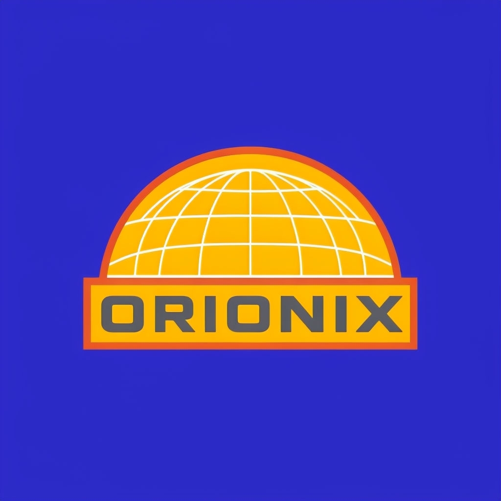 Modern Royal Blue Orionix Logo with Golden Globe Design