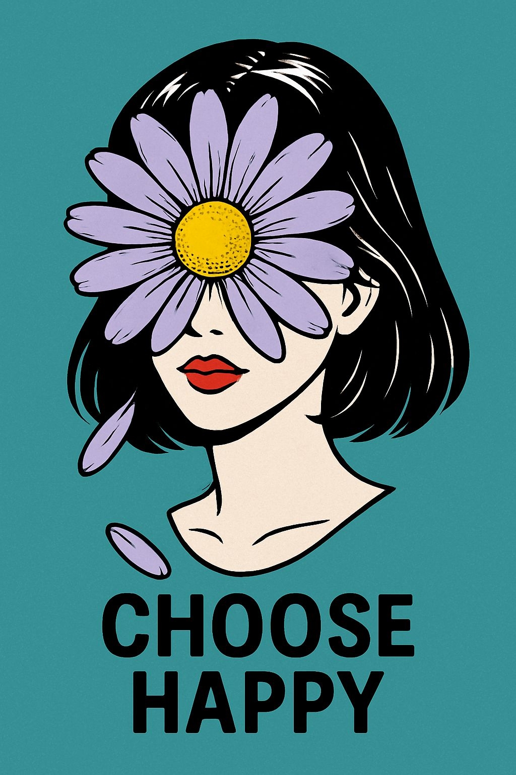 Modern Pop Art Woman with Daisy and Choose Happy Quote Poster