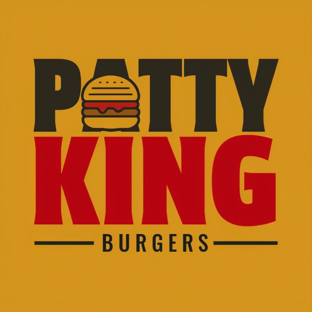 Classic Patty King Burgers Logo Design with Bold Typography Logo